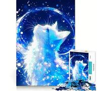 Rompecabezas de 1000 Piezas Gato Celestial Mirando a la Luna Diseño de Bordes Finos Actividad Mental Estimulante Juego Relajante Regalo Divertido de Navidad (50x75cm)