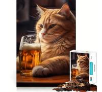 Rompecabezas de 1000 Piezas Gato,Cerveza,Pub,Pinta,Borde, Juego Cognitivo,Juego Lento,Divertido,Exhibición de Arte Navideño (38x52cm)