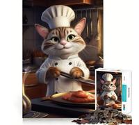 Rompecabezas de 1000 Piezas Gato Chef cocinando,horneando,limpiando,cortando Piezas,Juguete para desarrollar la Capacidad cognitiva,Tiempo de relajación,diversión,decoración navideña (50x75cm)