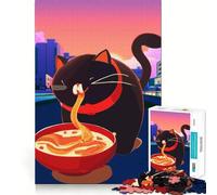 Rompecabezas de 1000 Piezas Gato Comiendo Ramen,Corte preciso,Divertido desafío Mental,Juguete,Juego para la Hora de Descansar,Juego de cumpleaños,Arte,Juego (38x52cm)