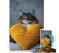 Rompecabezas de 1000 Piezas Gato con Almohada en Forma de corazón,Juego de ingenio y diversión para Jugar en un Momento de Paz,Regalo navideño Tranquilo (38x52cm)