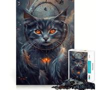 Rompecabezas de 1000 Piezas Gato con atrapasueños Corte preciso Divertido Juego de Habilidad Mental Juego para Relajarse Regalo Festivo y de Ocio (38x26cm)