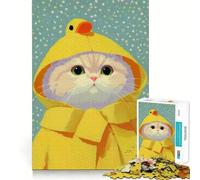 Rompecabezas de 1000 Piezas Gato con Impermeable Amarillo,Retrato de Pato,Bordes definidos,decoración,Juego cognitivo,Juguete,Tiempo Libre,Divertido, (50x75cm)