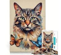 Rompecabezas de 1000 Piezas Gato con Mariposa,diseño estético,articulaciones Suaves,Divertido,para desarrollar la Capacidad de razonamiento,Juego Casual,decoración navideña (50x75cm)