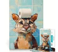 Rompecabezas de 1000 Piezas Gato con Sombrero de Papel higiénico,Juego armar,Actividad Cerebral,Divertido y Relajante,Regalo de decoración navideña (38x26cm)