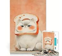Rompecabezas de 1000 Piezas Gato con Sombrero de Rebanada de Pan Tostado,Juego Creativo para ejercitar la Mente,decoración navideña para la Pared (50x75cm)