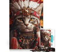 Rompecabezas de 1000 Piezas Gato con Tocado Nativo Americano,diseño de Bordes Finos,Ideal para ejercitar la Mente,Relajarse y Disfrutar de la Navidad Regalo artístico (38x26cm)