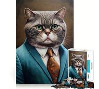 Rompecabezas de 1000 Piezas Gato con Traje,diseño de Bordes Finos,Ideal para ejercitar la Mente,Relajarse y Disfrutar de la Navidad Regalo artístico (38x52cm)
