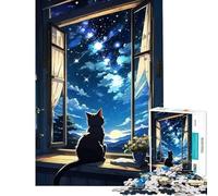 Rompecabezas de 1000 Piezas Gato contemplando el Cielo Nocturno Juego Educativo desafío Juguete Juego de ingenio decoración Perfecta Regalo para Hombres y Mujeres (tamaño 38x52cm)