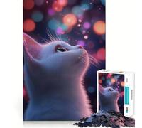 Rompecabezas de 1000 Piezas Gato contemplando Luces con Efecto Bokeh de Colores Piezas de Corte Limpio Juguete para desarrollar la Capacidad cognitiva Momento de relajación Diversión Decoración