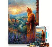 Rompecabezas de 1000 Piezas Gato contemplando un Paisaje Toscano Corte preciso Juguete Inteligente para el Cerebro Juego Relajante Decoración navideña (50x75cm)