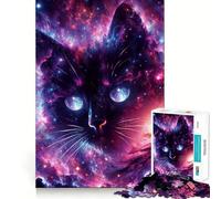 Rompecabezas de 1000 Piezas Gato Cósmico Negro Arte de Corte Preciso,Juguete de Desafío Mental,Juego Fácil de Jugar,Regalo de Cumpleaños para Estimular la Mente 38x26cm