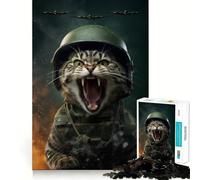 Rompecabezas de 1000 Piezas Gato de Batalla Listo para la Guerra,Arte de Corte preciso,Juguete para desarrollar la Capacidad cognitiva,Juego Relajante,Regalo de cumpleaños (50x75cm)