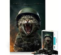 Rompecabezas de 1000 Piezas Gato de Batalla Listo para la Guerra Corte preciso Juego Divertido para Pensar Tiempo Lento Diversión Arte navideño para el hogar (38x52cm)