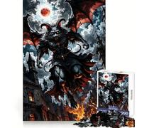 Rompecabezas de 1000 Piezas Gato Demonio Alado sobre Ciudad en Llamas para Adultos Piensa, Entrena, Escapada Serena, Bordes Definidos, Regalo Creativo (38x26cm)