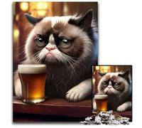 Rompecabezas de 1000 Piezas: Gato Divertido Bebiendo Cerveza Adultos, Padres, Parejas y Amigos Edades 14+ 26x38cm