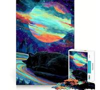 Rompecabezas de 1000 Piezas Gato durmiendo bajo el Cielo cósmico para Adultos y Adolescentes Ideal para Mejorar la Memoria, Relajarse, con Cortes precisos y un Regalo Encantador 38x52cm