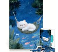 Rompecabezas de 1000 Piezas Gato durmiendo en una Hamaca bajo Las Estrellas para Adolescentes Juguete cognitivo Juego de Mesa Disfruta despacio Borde Premium Elige tu Deseo de Papá Noel 50x75cm