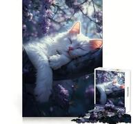 Rompecabezas de 1000 Piezas Gato durmiendo Entre Flores para Adolescentes Juguete de lógica Mental para el Tiempo Libre Bordes Finos 38x26cm