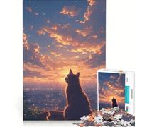 Rompecabezas de 1000 Piezas Gato en la Ciudad al Atardecer Juguete Educativo Juego de Velocidad Manual con Piezas de Formas aleatorias Que encajan Perfectamente 38x52cm
