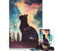 Rompecabezas de 1000 Piezas Gato en la Galaxia Decoración de Borde Limpio Solución de Problemas Diversión Fácil Tiempo Divertido Decoración de Navidad Regalo (38x52cm)