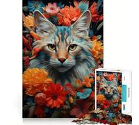 Rompecabezas de 1000 Piezas Gato en Ramo de Flores,Bordes definidos,decoración,Juego cognitivo,Juguete,Tiempo Libre,Divertido, (50x75cm)