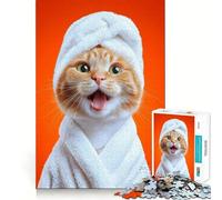 Rompecabezas de 1000 Piezas Gato en Toalla y Bata de SPA,Ajuste, Juguete artístico Que desafía la Mente,Juego Divertido para el Tiempo Libre,Regalo de cumpleaños (38x26cm)