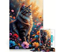 Rompecabezas de 1000 Piezas Gato en un Campo de Flores,diseño de Bordes Finos,Ideal para ejercitar la Mente,Relajarse y Disfrutar de la Navidad Regalo artístico (38x52cm)