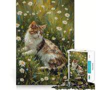 Rompecabezas de 1000 Piezas Gato en un Campo de Margaritas Corte Impecable Divertido Juego de lógica Juguete Divertido Juego Libre Actividad de cumpleaños (38x52cm)