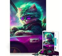 Rompecabezas de 1000 Piezas Gato en un Coche Deportivo,Piezas de Corte Limpio,Juguete para desarrollar la Capacidad cognitiva,diversión para Momentos de Calma,decoración navideña (38x52cm)