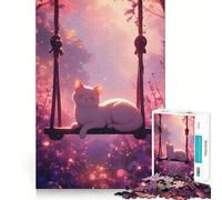 Rompecabezas de 1000 Piezas Gato en un Columpio Rosa,Corte Impecable,Divertido Juego de resolución de Problemas,Juego Gratuito, (38x26cm)