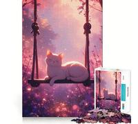 Rompecabezas de 1000 Piezas Gato en un Columpio Rosa,Corte sin Costuras,Juego para desarrollar la Mente,Actividad Relajante,diversión,Regalo de cumpleaños,pasatiempo (38x52cm)