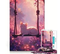 Rompecabezas de 1000 Piezas Gato en un Columpio Rosa Piezas de Corte Limpio Juguete Que desafía la Mente Momento de relajación Diversión Pieza de Arte navideña (50x75cm)