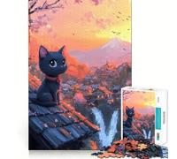 Rompecabezas de 1000 Piezas Gato en un tejado con Vistas a la montaña Encaje Juguete artístico y Creativo para desarrollar la Creatividad Tiempo de Descanso y diversión Decoración navideña