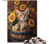 Rompecabezas de 1000 Piezas Gato Entre Girasoles para Adultos, 26x38cm, desafiante Rompecabezas para Adolescentes