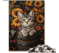 Rompecabezas de 1000 Piezas Gato Entre Girasoles, Rompecabezas difícil para Adultos, Adolescentes y diversión Familiar, Regalo Ideal para cumpleaños, 50x75cm