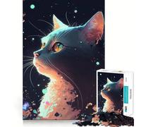 Rompecabezas de 1000 Piezas Gato Entre Las Estrellas,Corte preciso,decoración,lógica,Pensamiento,Juego,Tiempo de Juego,decoración navideña,Regalo (38x26cm)