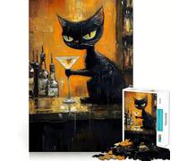 Rompecabezas de 1000 Piezas Gato Esmoquin Bebiendo un Martini Decoración de Corte preciso Juego Mental Regalo Ideal para Relajarse Actividad de cumpleaños (38x26cm)