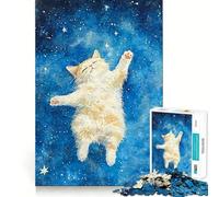 Rompecabezas de 1000 Piezas Gato Gatito en el Espacio Diseño artístico Que estimula el Cerebro,Ideal para Relajarse y Disfrutar de la Navidad Decoración de Pared (38x26cm)