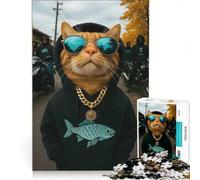 Rompecabezas de 1000 Piezas: Gato Genial con pandilla de Motociclistas, Juego práctico, dificultad Alta, cumpleaños y Navidad 50x75cm