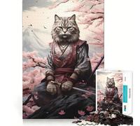 Rompecabezas de 1000 Piezas Gato Guerrero Árbol Sakura Juego de Articulaciones Actividad Mental Juego Divertido y Relajante Regalo de Decoración Navideña (50x75cm)