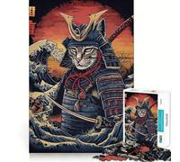 Rompecabezas de 1000 Piezas Gato Guerrero Samurai Japón Juego de Articulaciones Actividad Mental Juego Divertido y Relajante Regalo de Decoración Navideña (38x26cm)