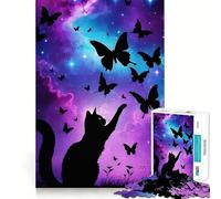 Rompecabezas de 1000 Piezas Gato intentando atrapar Mariposas en el Espacio Arte de Corte preciso Juego de lógica y Pensamiento Tiempo de Juego Tranquilo Actividad de cumpleaños (50x75cm)