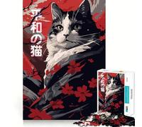 Rompecabezas de 1000 Piezas Gato japonés Kimono Zen Ajuste Arte Habilidad Creativa Juguete Tiempo de Descanso Juego Arte navideño Exhibición (38x52cm)