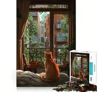 Rompecabezas de 1000 Piezas Gato Junto a la Ventana Corte Impecable Divertido Juego de lógica Juguete Divertido Juego Libre Actividad de cumpleaños (38x26cm)
