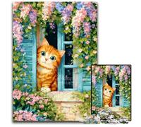 Rompecabezas de 1000 Piezas Gato Junto a la Ventana, de cartón, Ideal para aliviar el estrés y Pasar el rato en casa Una Obra de Arte para niños de 14 años (26x38cm)