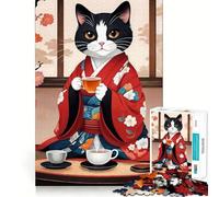Rompecabezas de 1000 Piezas Gato Kimono Japón Flawless Fit Art Brain Boosting Play Rest Time Play Christmas Wall Art (50x75cm)