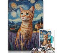 Rompecabezas de 1000 Piezas Gato Lavanda para Adultos y Adolescentes Ejercita el Cerebro Juguetes adictivos para Cultivar la Paciencia Juego de desafío único 75x50cm