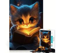 Rompecabezas de 1000 Piezas Gato Leyendo a la luz de Las Velas Arte de Corte preciso Juego de Habilidad Mental Juego fácil de Jugar (38x52cm)