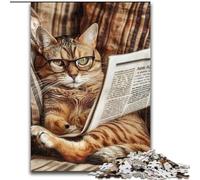 Rompecabezas de 1000 Piezas Gato Leyendo periódico, 1000 Piezas para Adultos, Juego Interactivo Familiar, Regalo de desafío Mental, 26x38cm